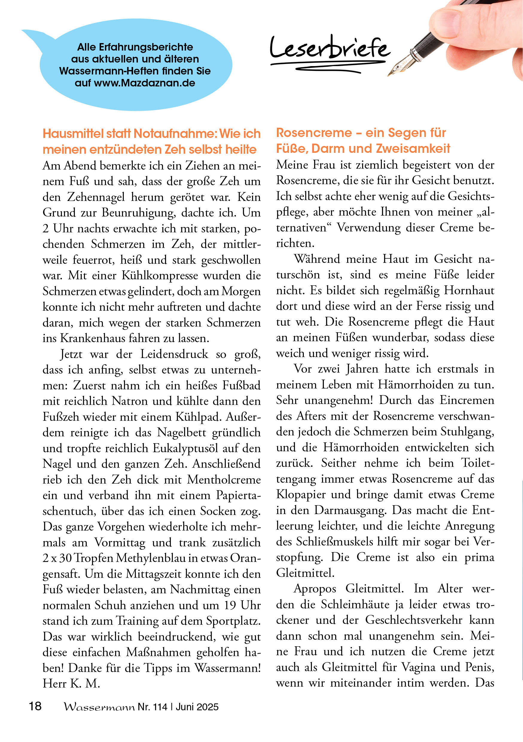 Wassermann Nr. 114: Terpentinöl, Schwarzkümmelöl, 6. rhythmische Atemübung, Klima-Fakten (6), Nein zur WHO, Lebenskunde