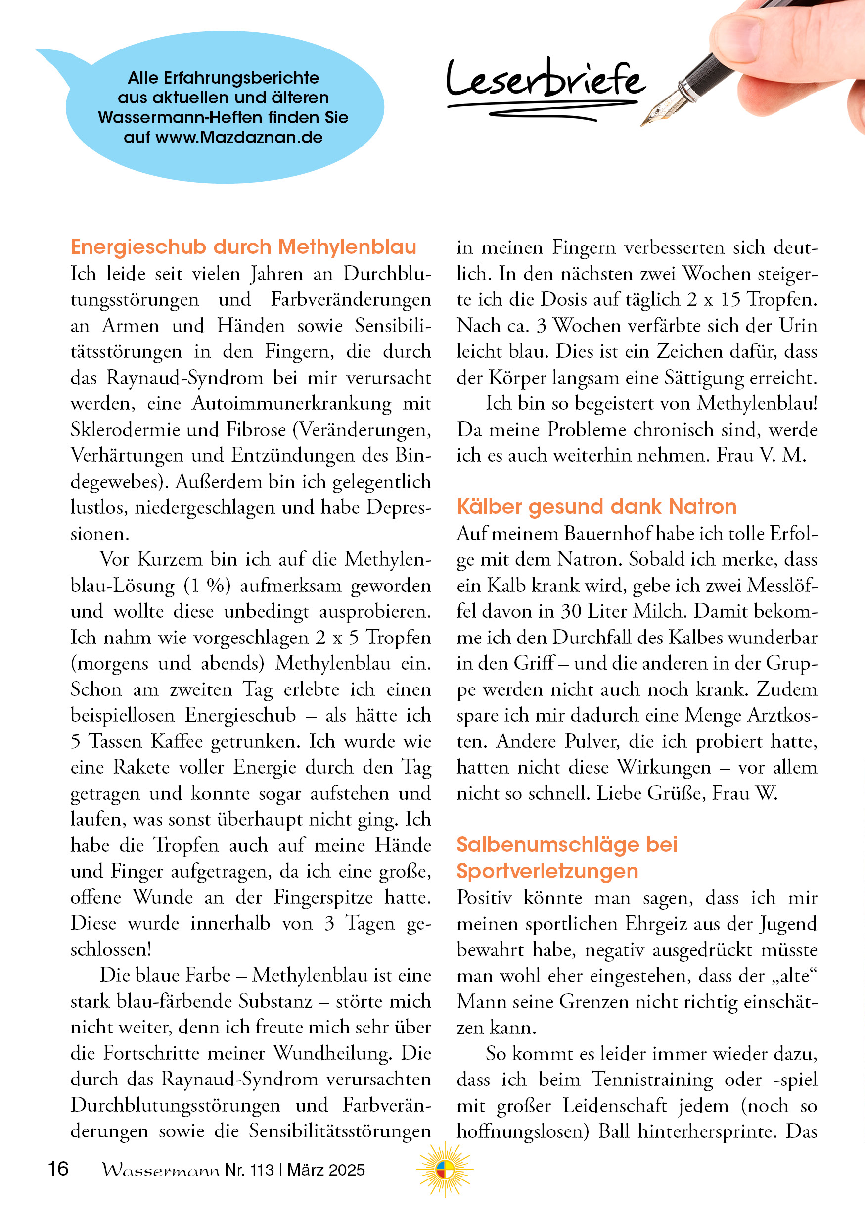 Wassermann Nr. 113:  Destilliertes Wasser, Mineralien, Blasenkrebs, Methylenblau, Klima-Fakten(5), Lebenskunde