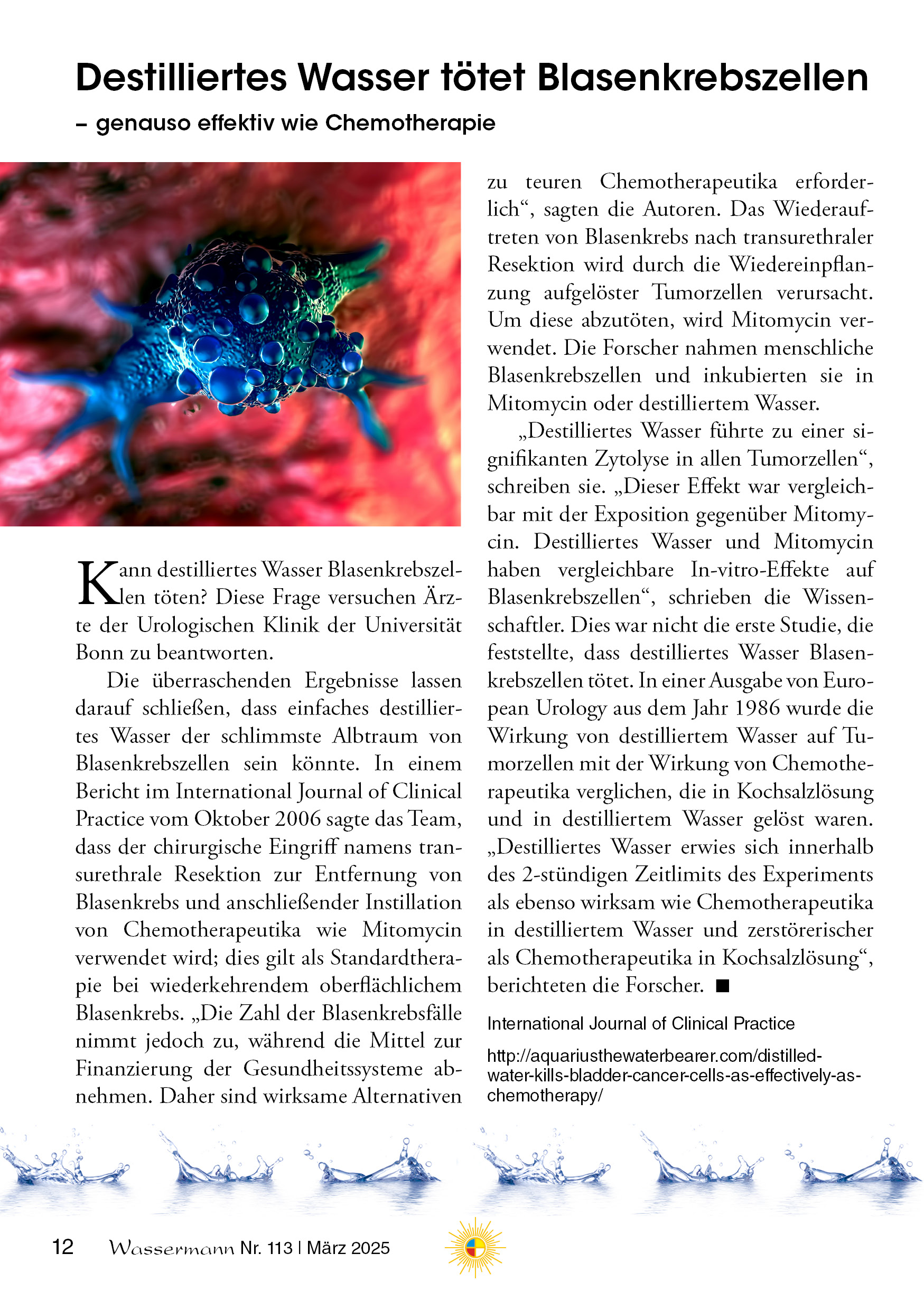 Wassermann Nr. 113:  Destilliertes Wasser, Mineralien, Blasenkrebs, Methylenblau, Klima-Fakten(5), Lebenskunde