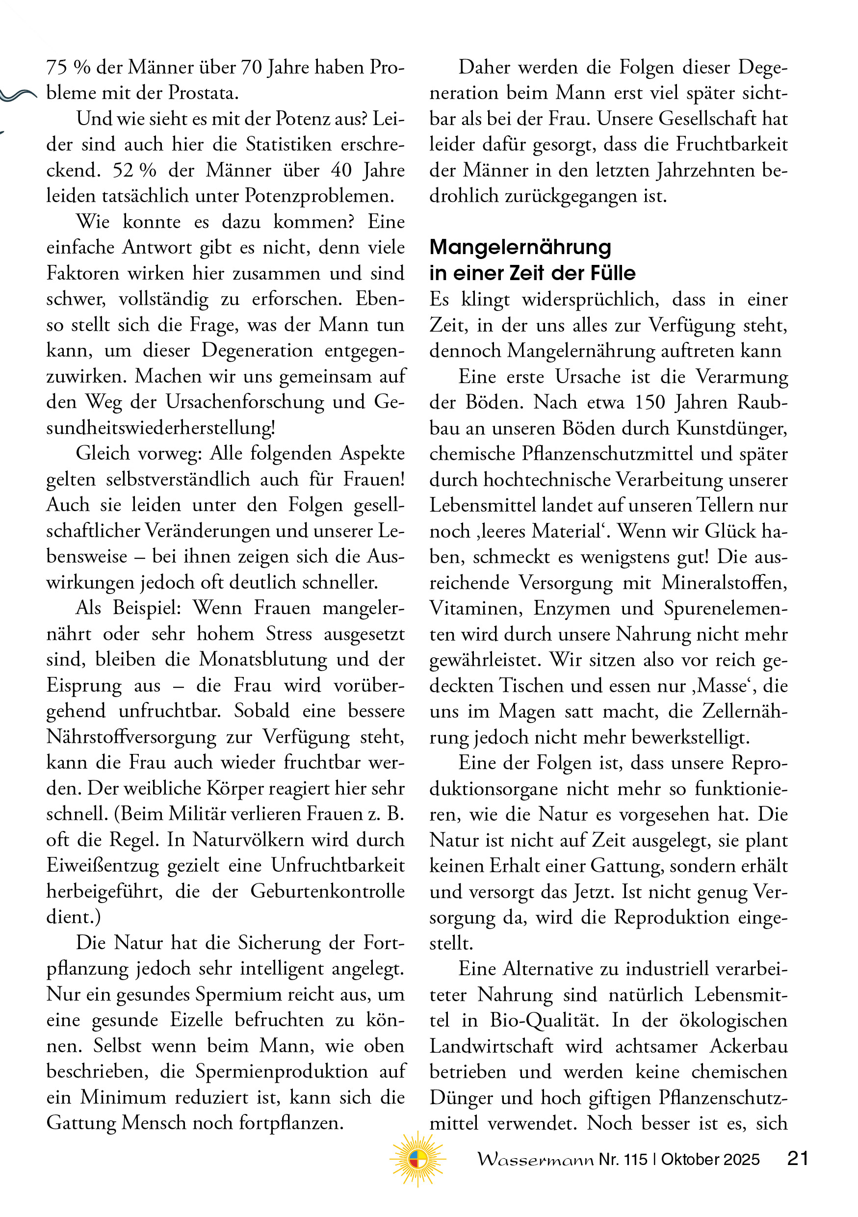Wassermann Nr. 115: Heilungserkenntnisse, Mann sein leicht gemacht, Klima-Fakten (7), Natürlich entsäuern mit Natron, Lithiumorotat