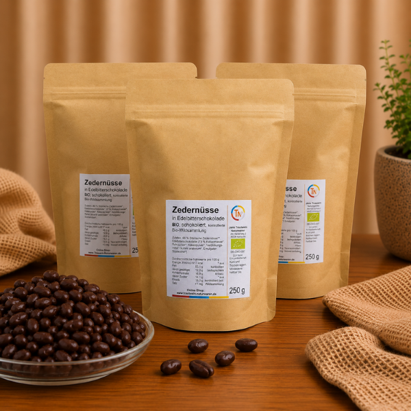 Zedernüsse in Edelbitterschokolade BIO, 3-SET, 250 g