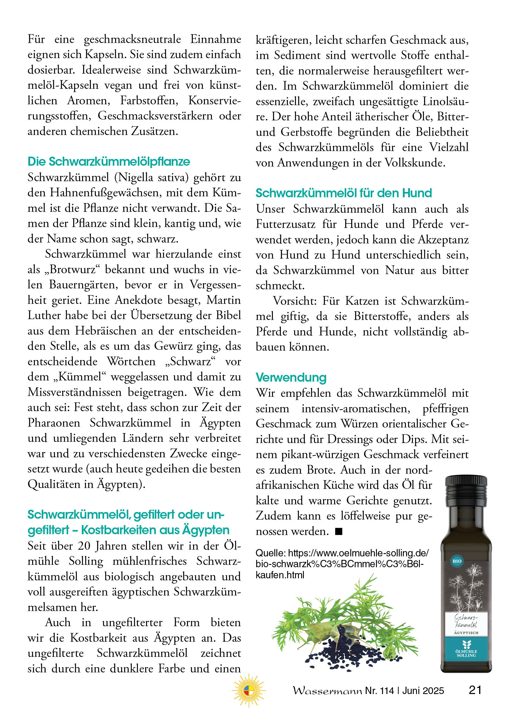 Wassermann Nr. 114: Terpentinöl, Schwarzkümmelöl, 6. rhythmische Atemübung, Klima-Fakten (6), Nein zur WHO, Lebenskunde