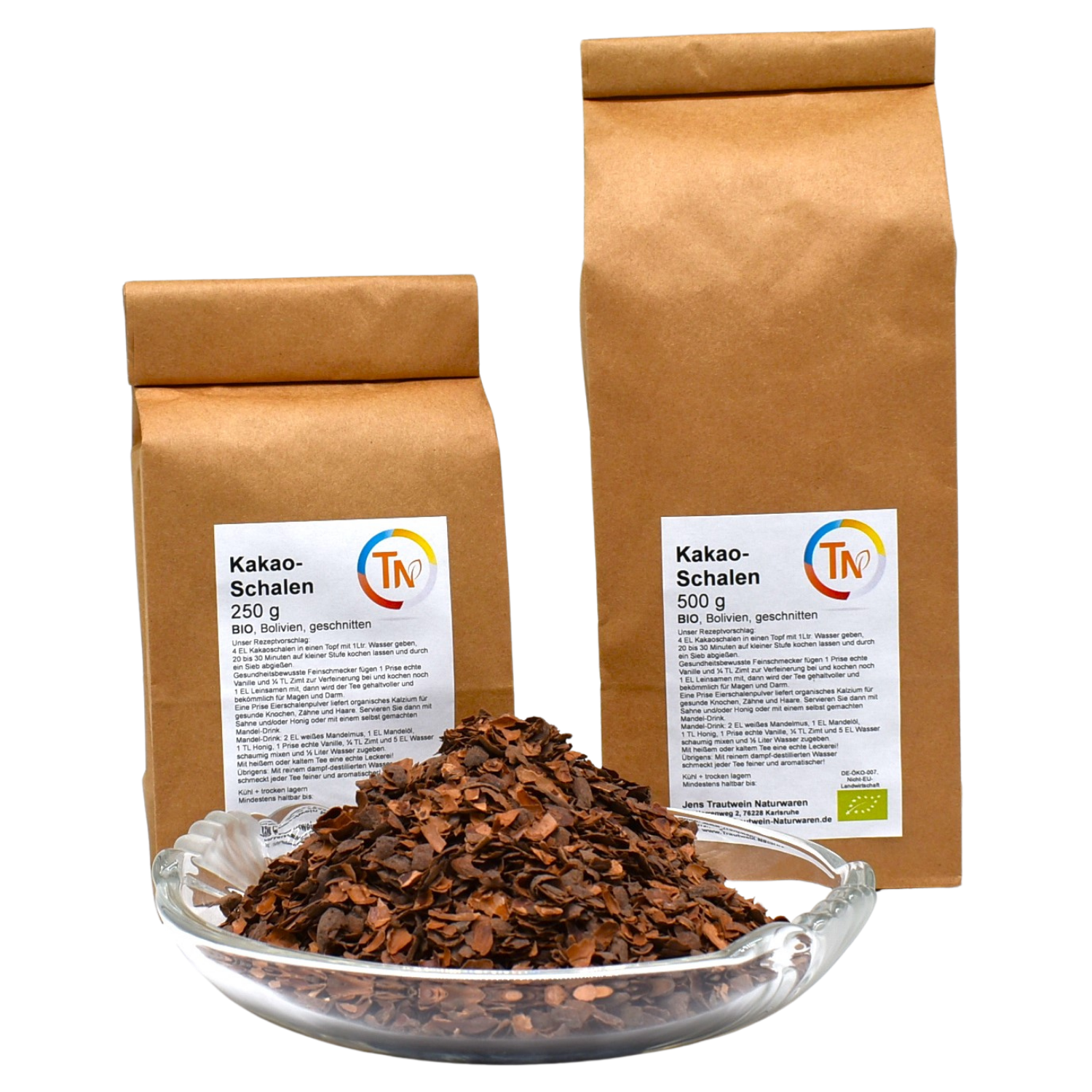 Kakao-Schalen Bio, 250 g, geschnitten
