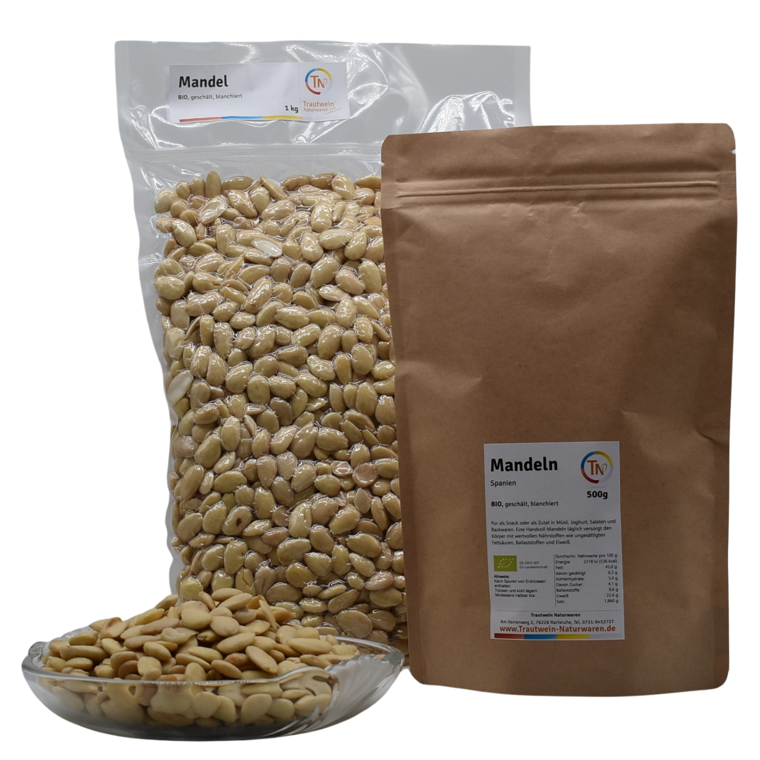 Mandeln BIO, 1 kg, europäische, blanchiert