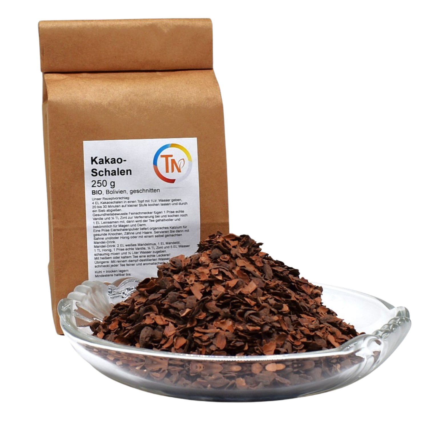 Kakao-Schalen Bio, 250 g, geschnitten