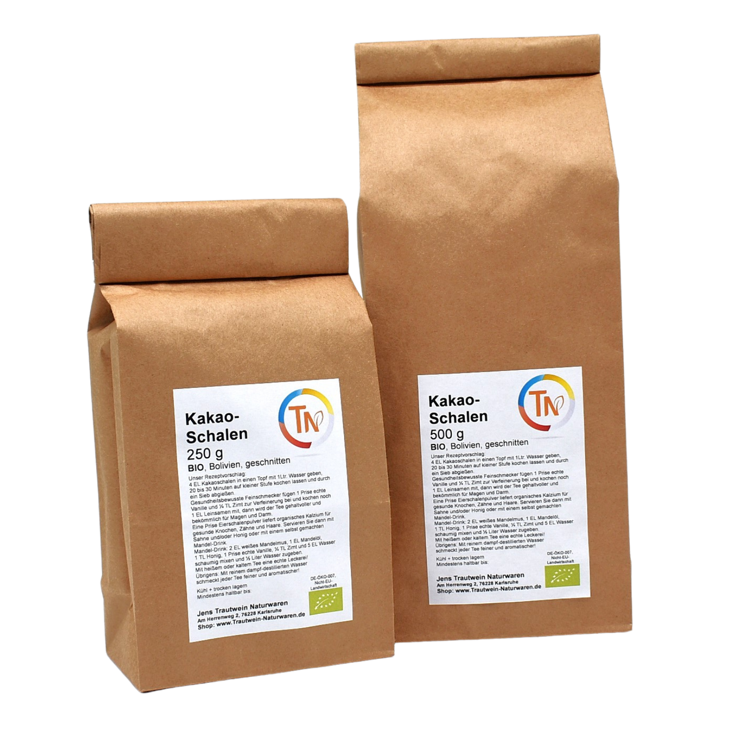 Kakao-Schalen Bio, 250 g, geschnitten