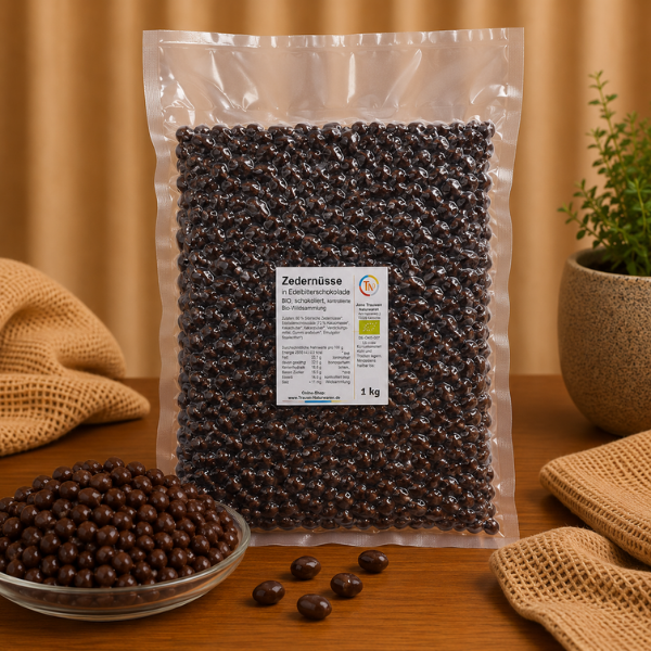 Zedernüsse in Edelbitterschokolade BIO, 1 kg