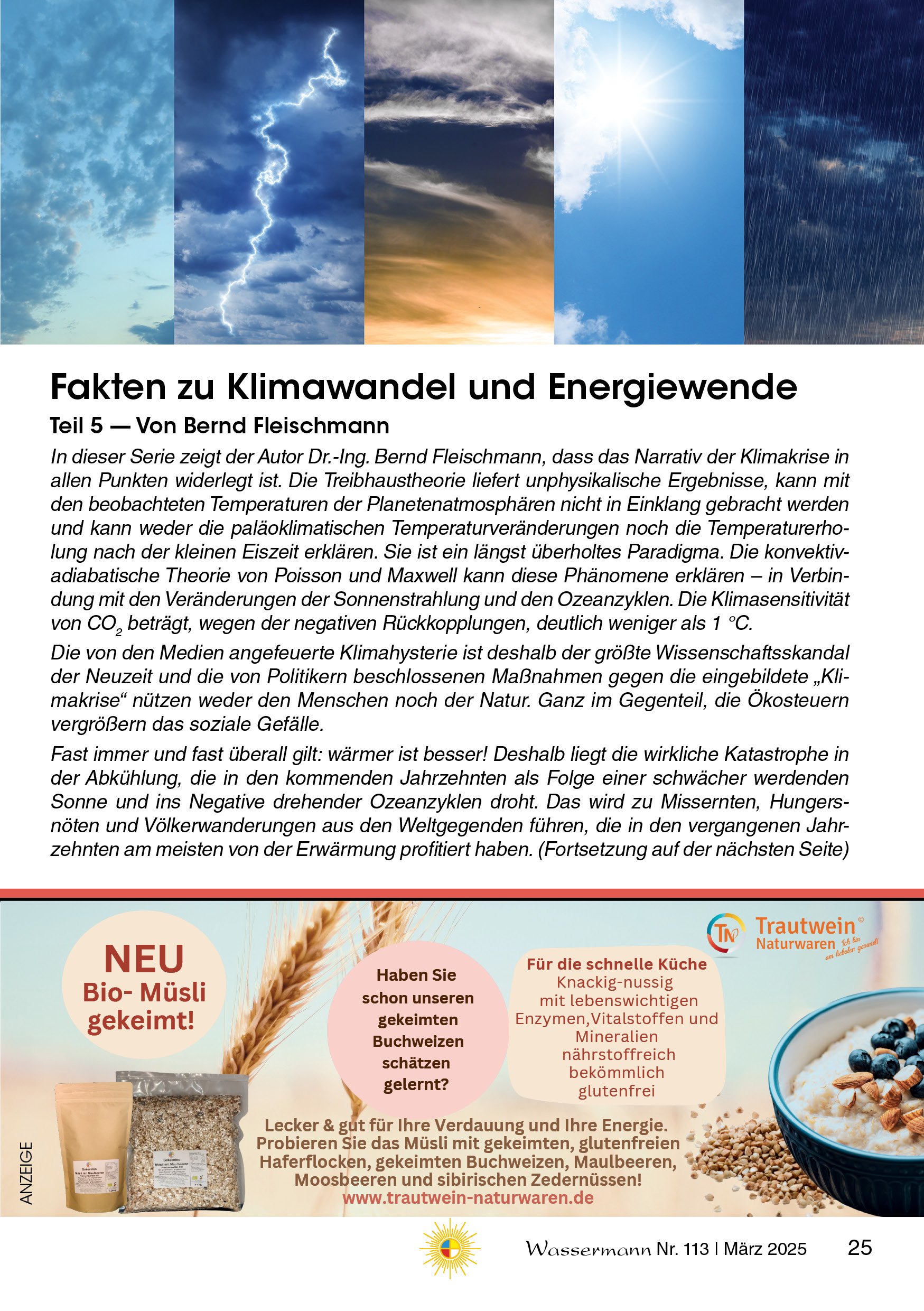 Wassermann Nr. 113:  Destilliertes Wasser, Mineralien, Blasenkrebs, Methylenblau, Klima-Fakten(5), Lebenskunde