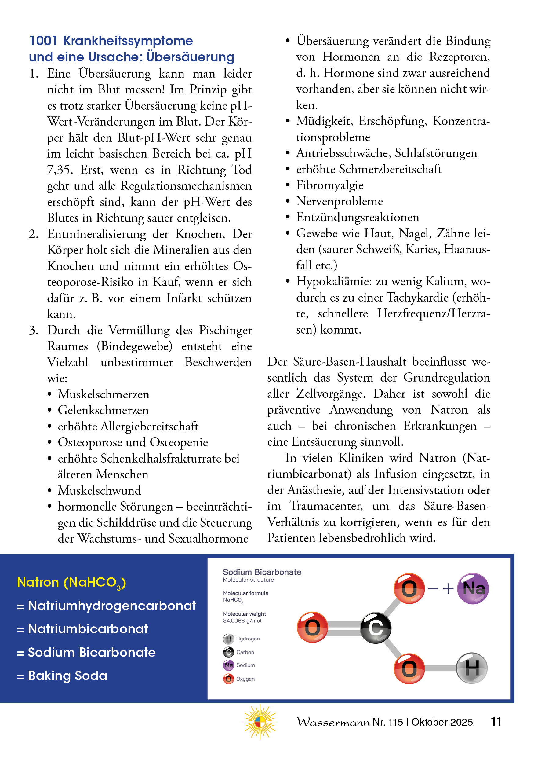 Wassermann Nr. 115: Heilungserkenntnisse, Mann sein leicht gemacht, Klima-Fakten (7), Natürlich entsäuern mit Natron, Lithiumorotat