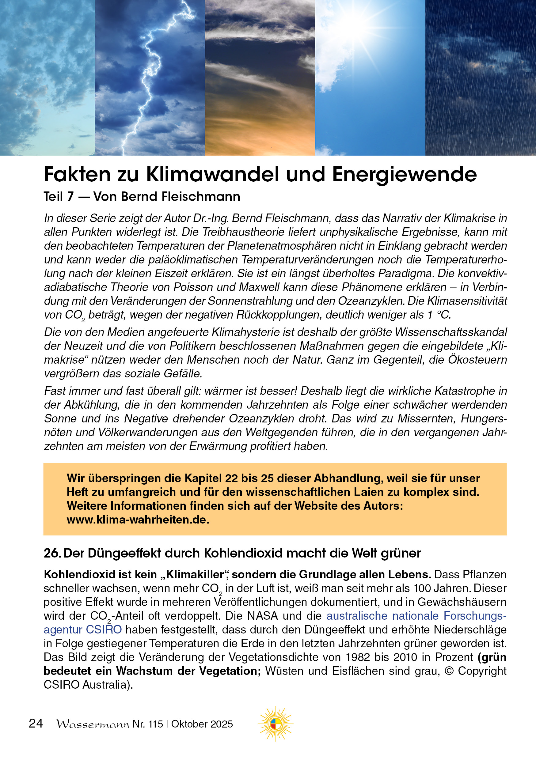 Wassermann Nr. 115: Heilungserkenntnisse, Mann sein leicht gemacht, Klima-Fakten (7), Natürlich entsäuern mit Natron, Lithiumorotat