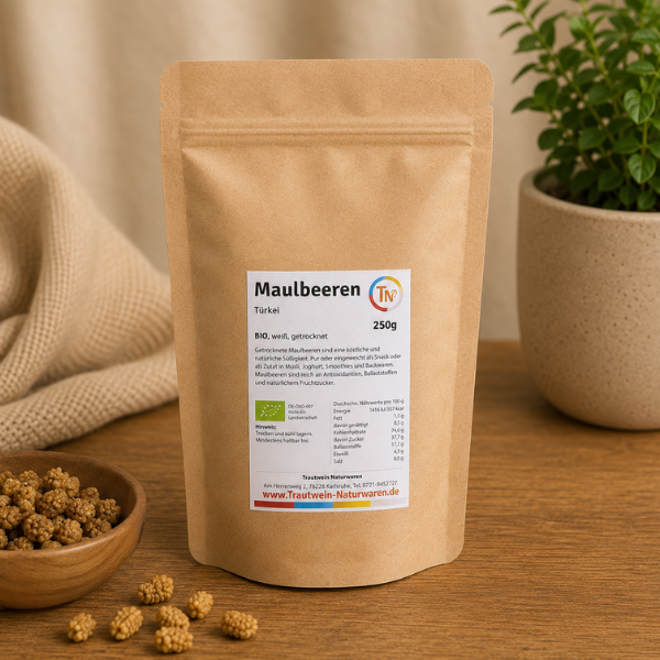 Maulbeeren weiß, 250 g, getrocknet,  Premium-Rohkostqualität BIO, ungeschwefelt