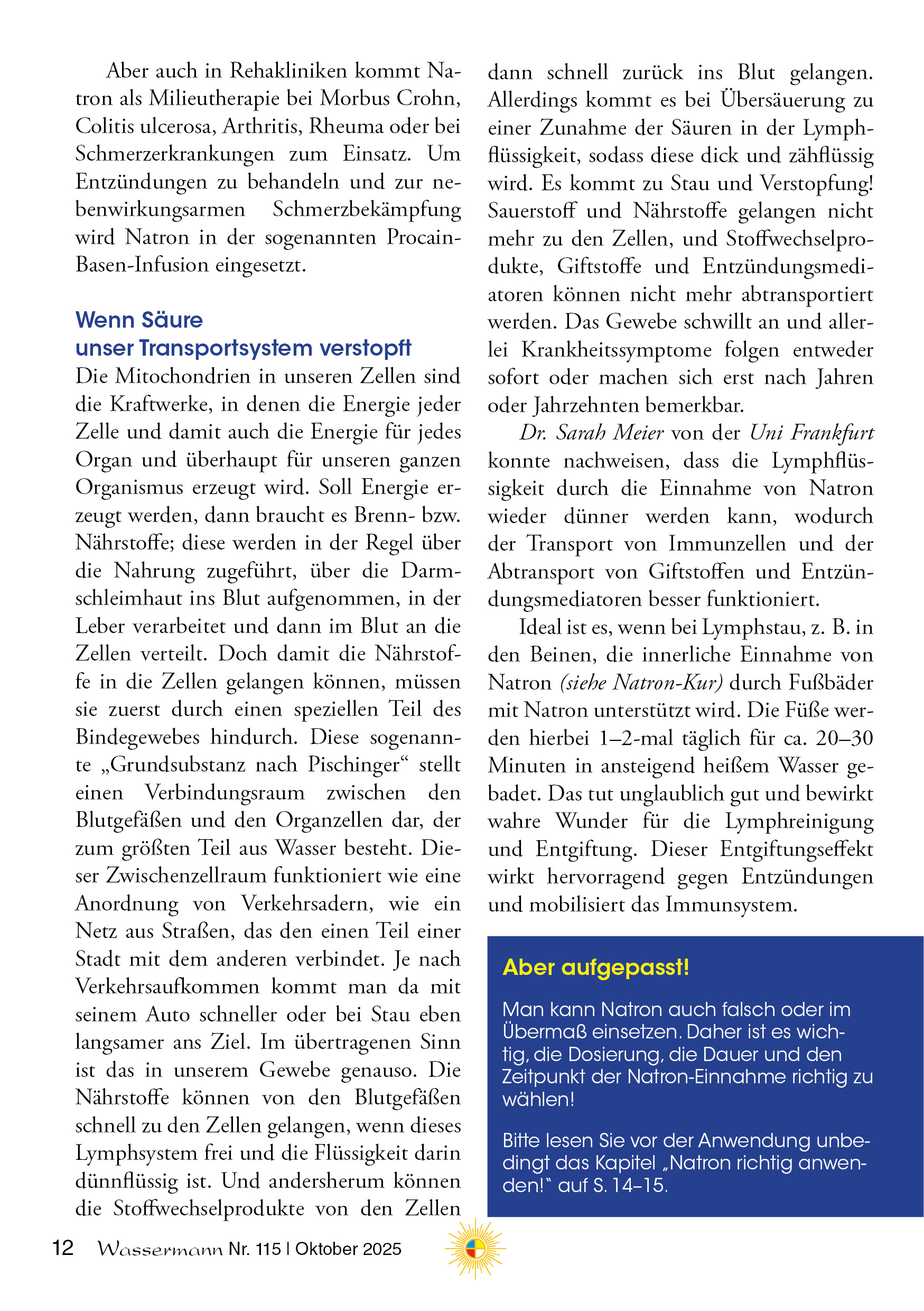Wassermann Nr. 115: Heilungserkenntnisse, Mann sein leicht gemacht, Klima-Fakten (7), Natürlich entsäuern mit Natron, Lithiumorotat