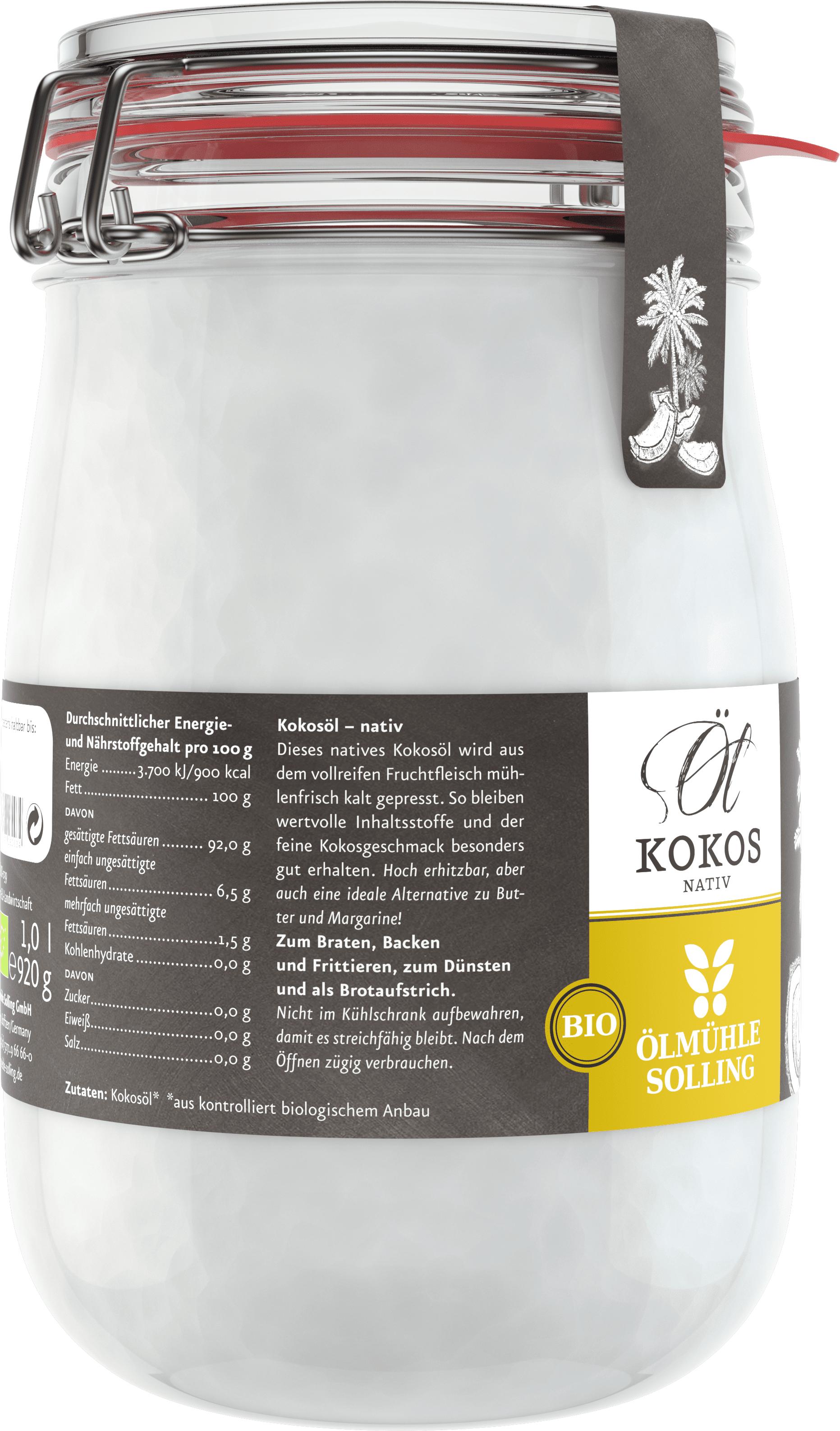 Kokosöl BIO, 1 L, kaltgepresst, nativ, fair