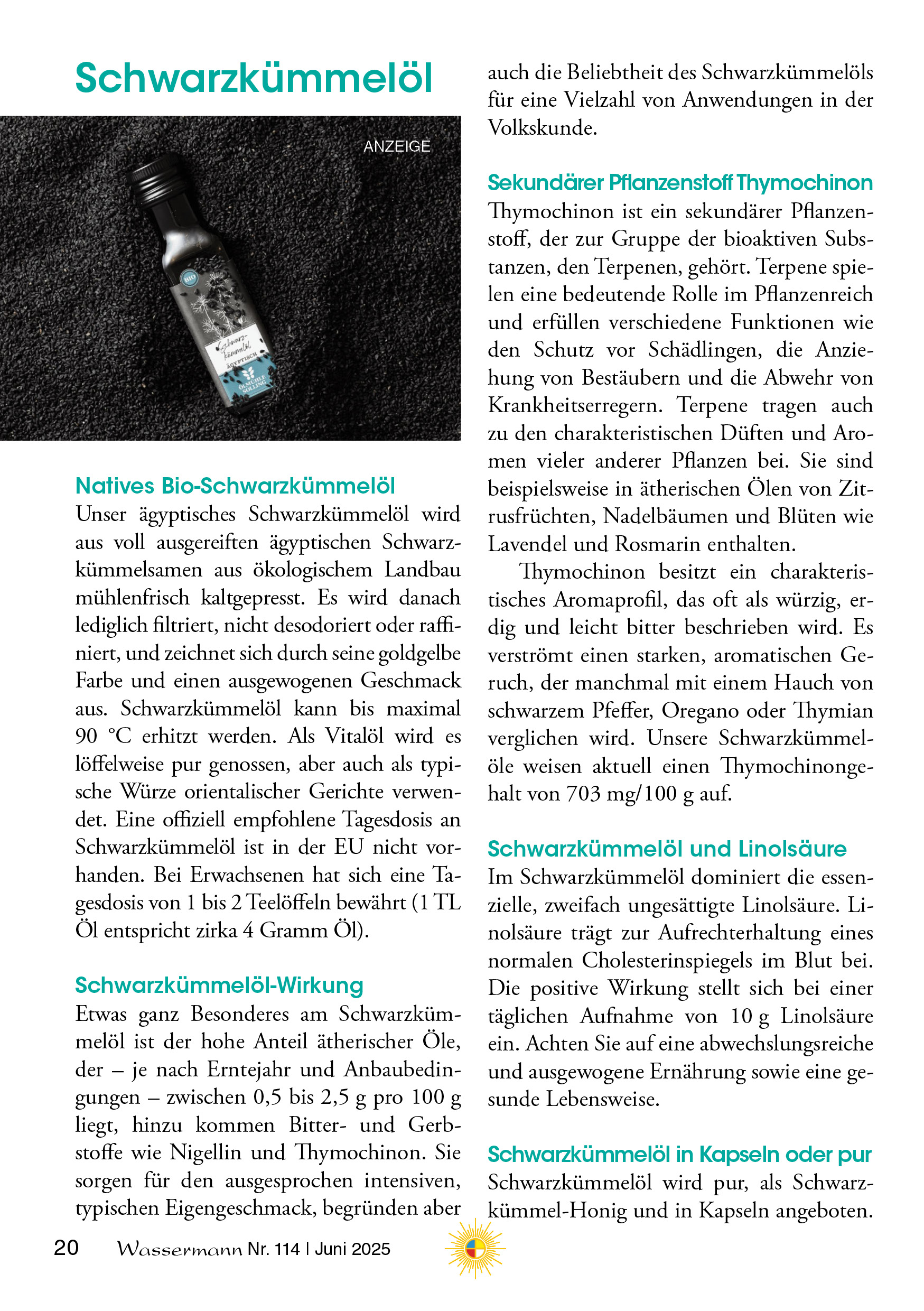 Wassermann Nr. 114: Terpentinöl, Schwarzkümmelöl, 6. rhythmische Atemübung, Klima-Fakten (6), Nein zur WHO, Lebenskunde