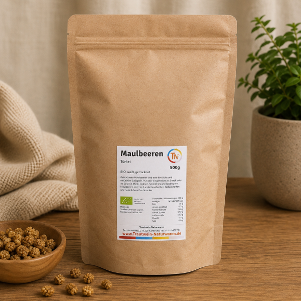 Maulbeeren weiß, 500 g, getrocknet,  Premium-Rohkostqualität BIO, ungeschwefelt