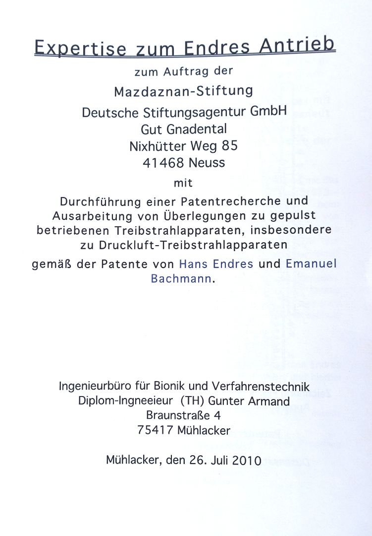 Endres Expertise, Broschüre zum Endres Patent