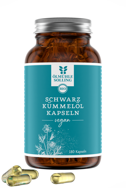 Schwarzkümmelöl-Kapseln, BIO, 180 St. vegan,  im Braunglas