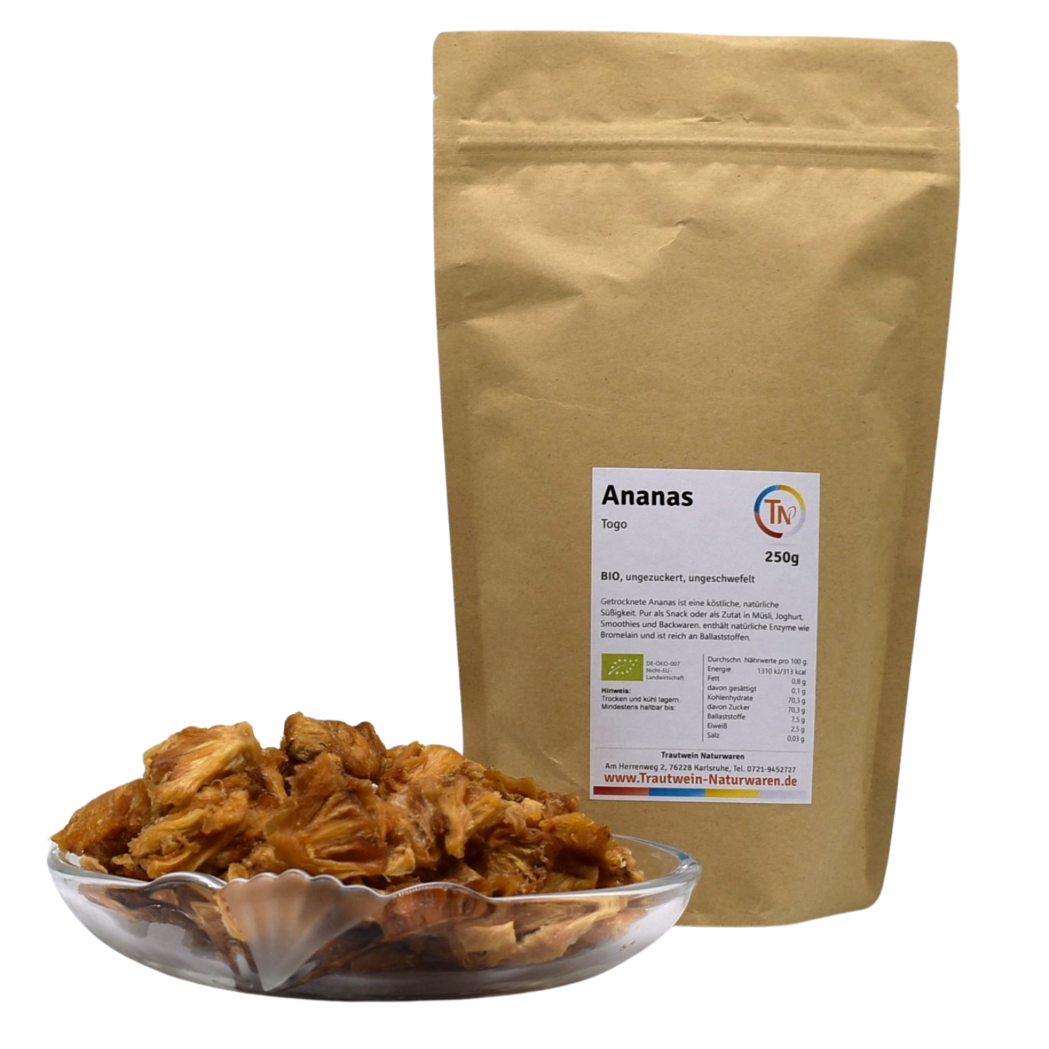 Ananas BIO, 250 g, Stücke, getrocknet