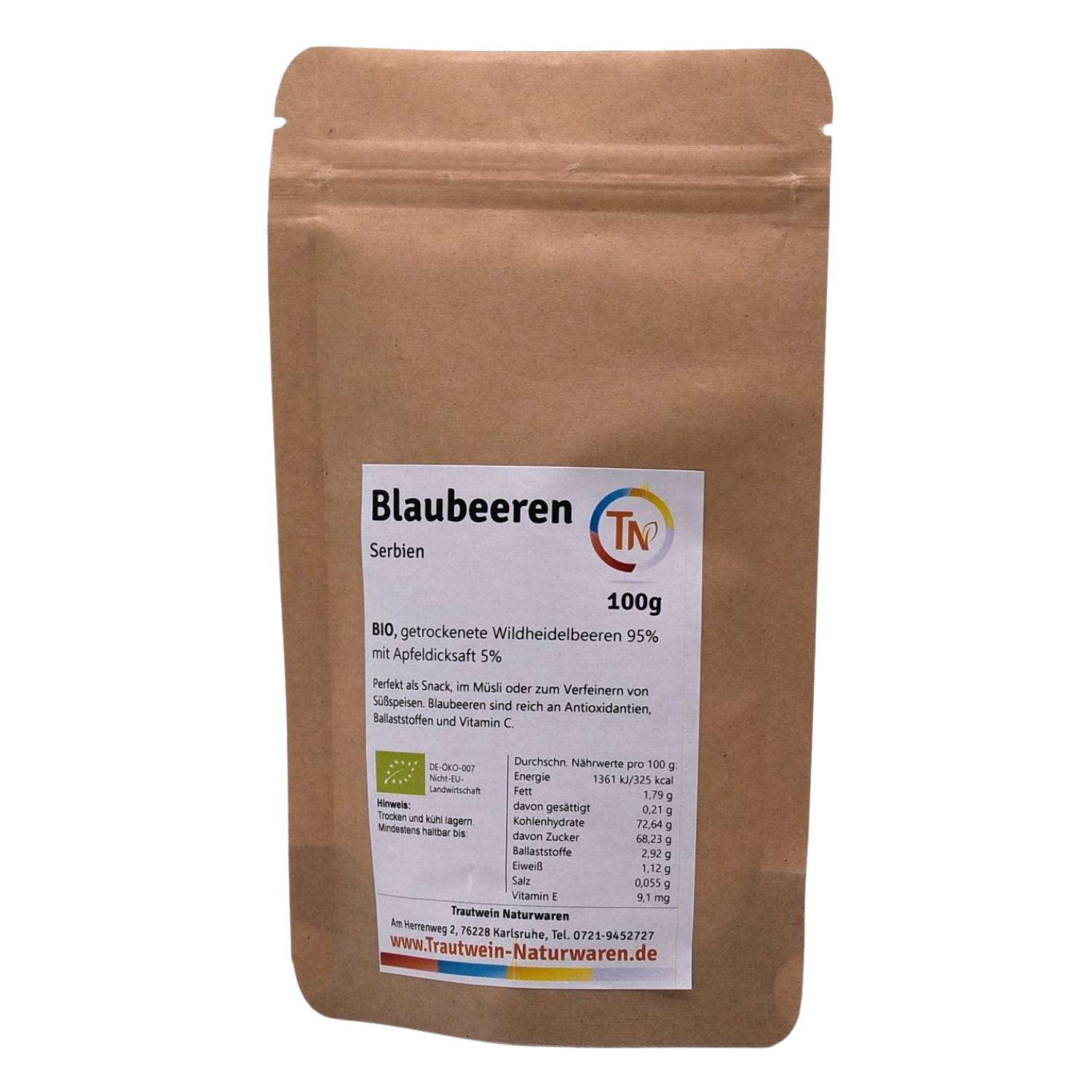 Blaubeeren BIO, 100 g, Apfeldicksaft, wild, handgepflückt