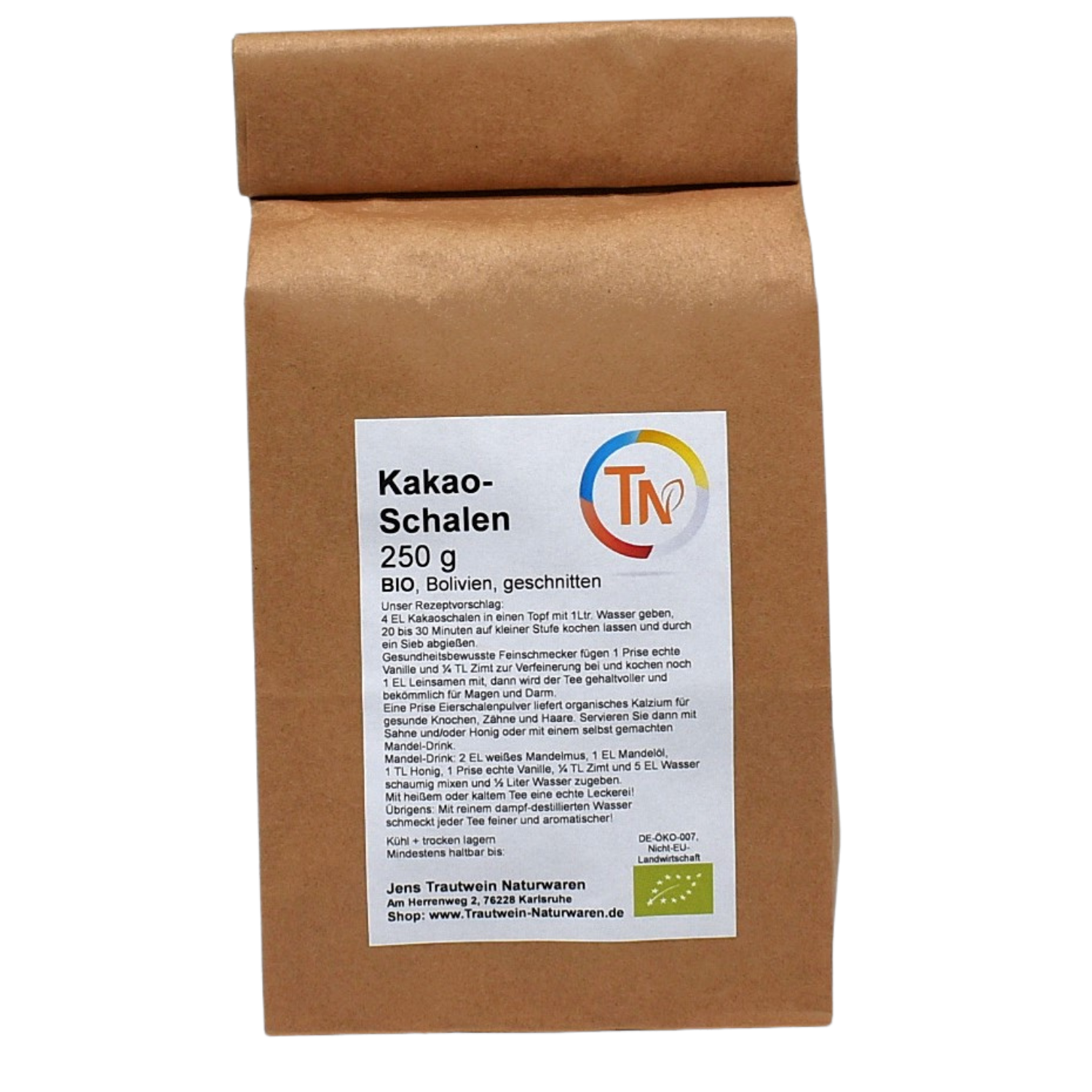 Kakao-Schalen Bio, 250 g, geschnitten