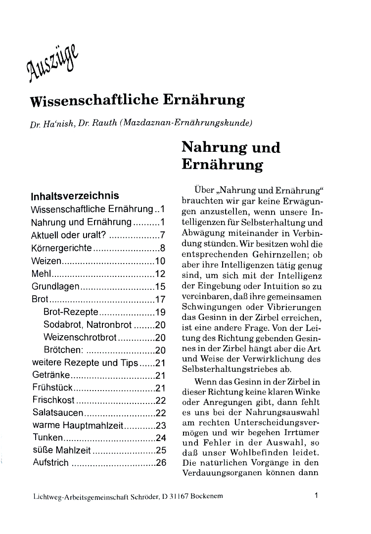 Wissenschaftliche Ernährung, Broschüre